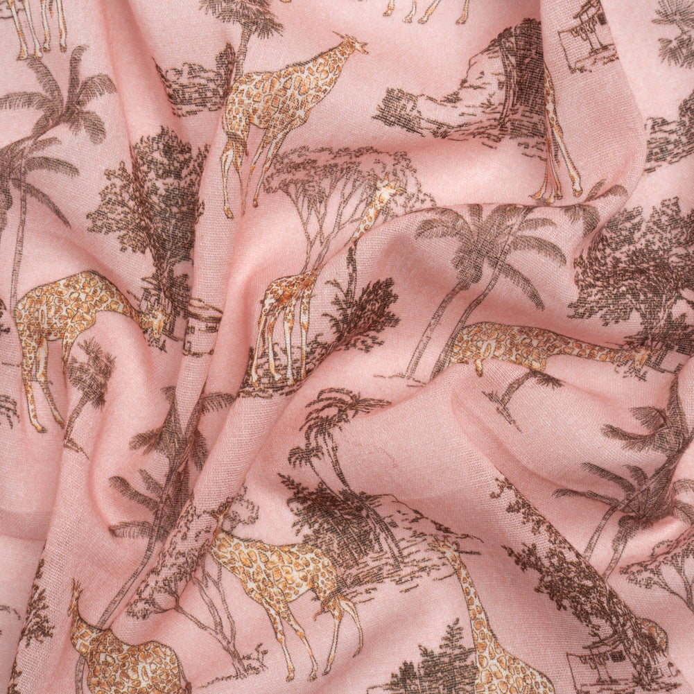 Cotton Gauze - Pink Giraffes and Palm Trees - Mood Exclusive Nairobi Neighbors Print Cotton Gauze - Pink Giraffes and Palm Trees - Mood Exclusive Nairobi Neighbors Print