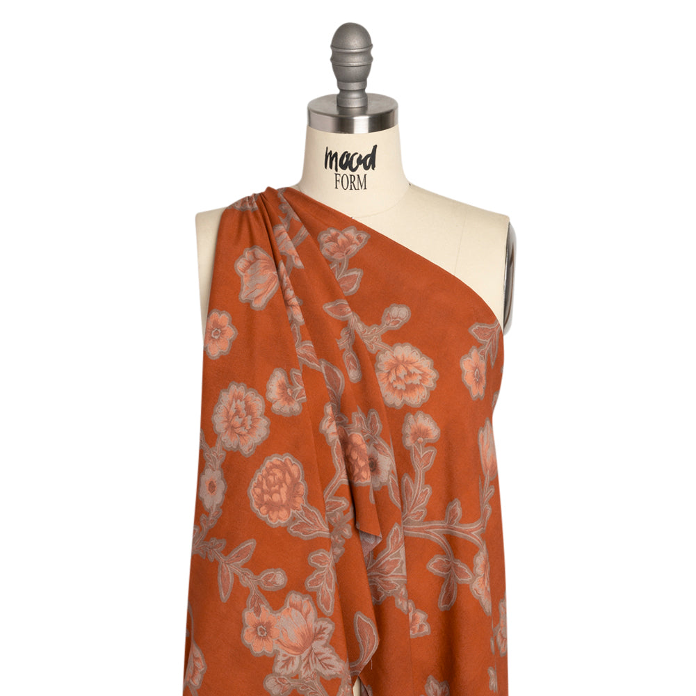 Sustainable Viscose Crepe Print - Beige, Peach and Red Floral - Mood Exclusive Saffron Lawn Detail Sustainable Viscose Crepe Print - Beige, Peach and Red Floral - Mood Exclusive Saffron Lawn Detail