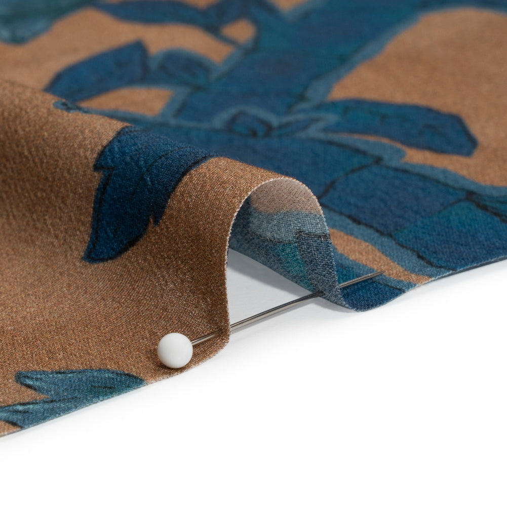 Sustainable Viscose Crepe Print - Blue and Brown Floral Ogee Lattice - Mood Exclusive Intertwined Vines Folded Sustainable Viscose Crepe Print - Blue and Brown Floral Ogee Lattice - Mood Exclusive Intertwined Vines Folded