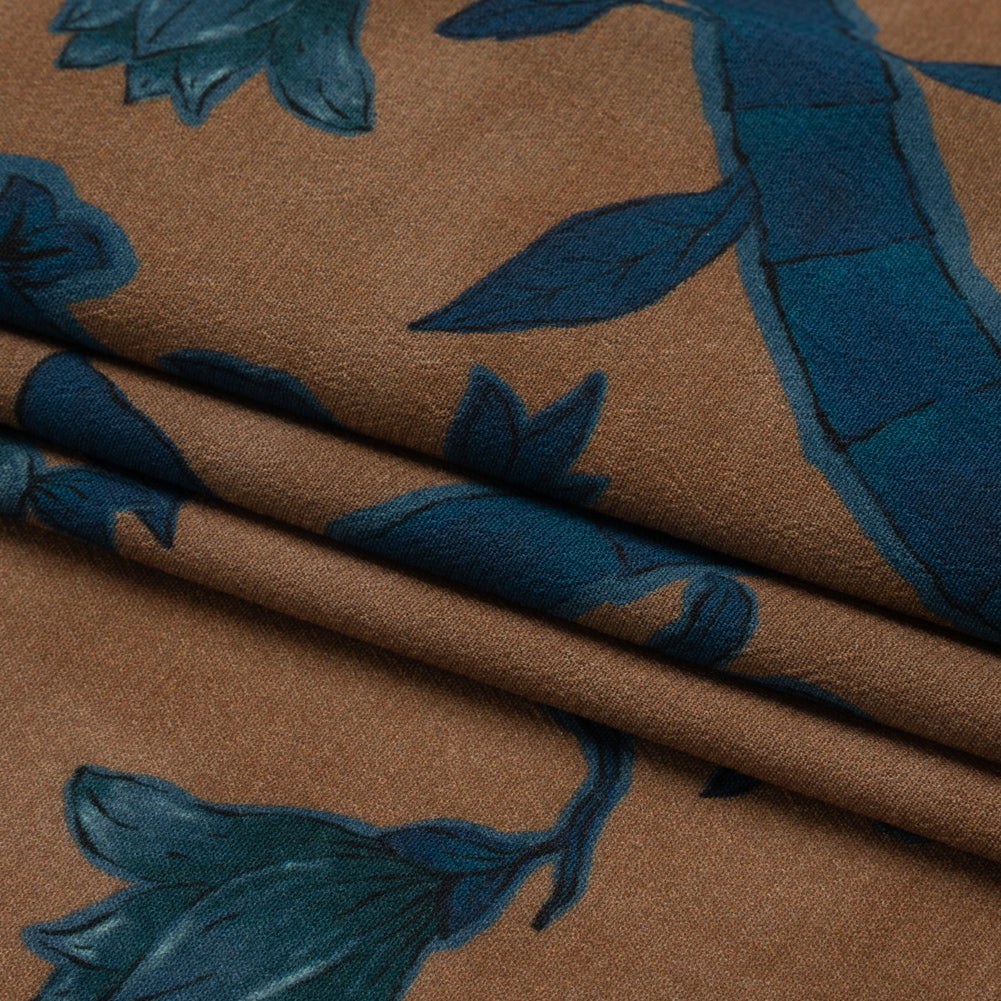 Sustainable Viscose Crepe Print - Blue and Brown Floral Ogee Lattice - Mood Exclusive Intertwined Vines Full Sustainable Viscose Crepe Print - Blue and Brown Floral Ogee Lattice - Mood Exclusive Intertwined Vines Full