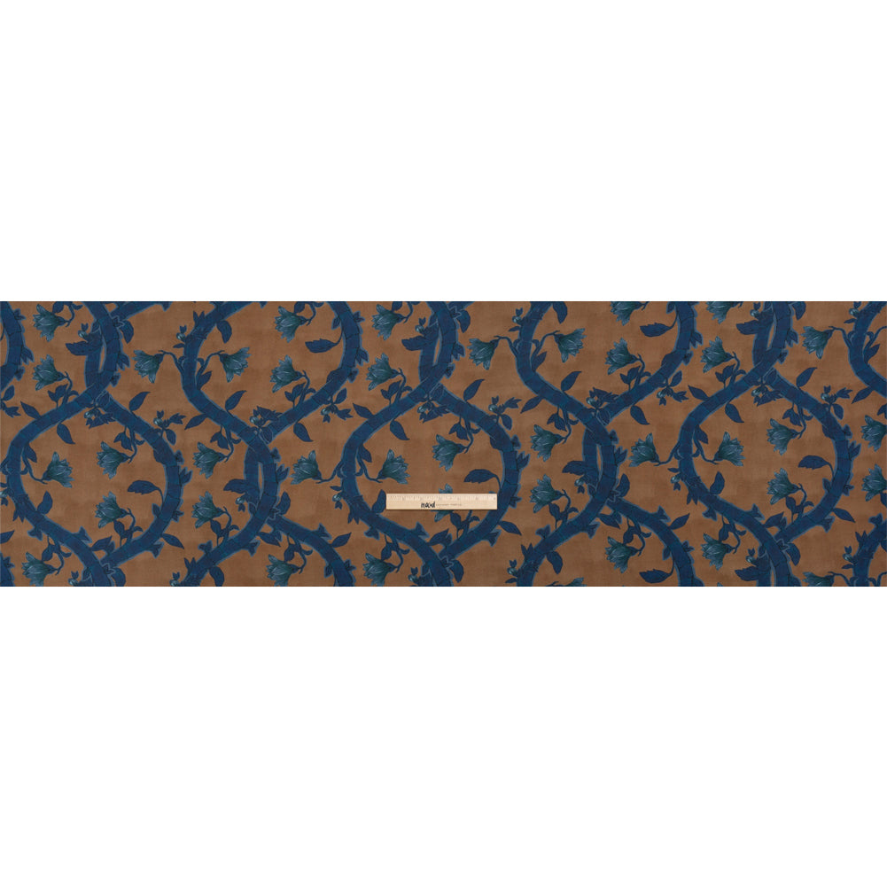 Sustainable Viscose Crepe Print - Blue and Brown Floral Ogee Lattice - Mood Exclusive Intertwined Vines Drape Sustainable Viscose Crepe Print - Blue and Brown Floral Ogee Lattice - Mood Exclusive Intertwined Vines Drape