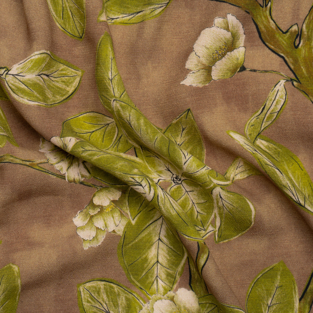 Sustainable Viscose Crepe Print - Brown and Leaf Green Floral - Mood Exclusive Dolomite Daisies Sustainable Viscose Crepe Print - Brown and Leaf Green Floral - Mood Exclusive Dolomite Daisies