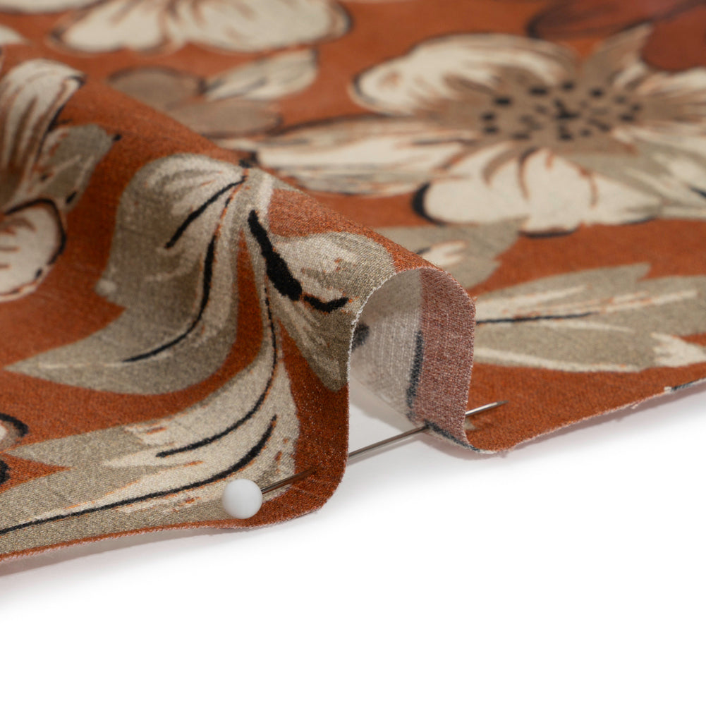 Sustainable Viscose Crepe Print - Rust Orange and White Floral - Mood Exclusive Crowded Fields Detail Sustainable Viscose Crepe Print - Rust Orange and White Floral - Mood Exclusive Crowded Fields Detail