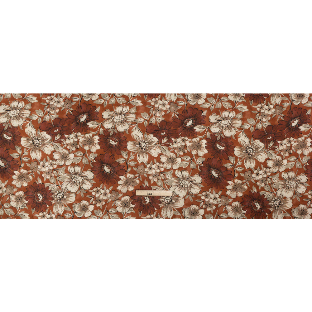 Sustainable Viscose Crepe Print - Rust Orange and White Floral - Mood Exclusive Crowded Fields Full Sustainable Viscose Crepe Print - Rust Orange and White Floral - Mood Exclusive Crowded Fields Full