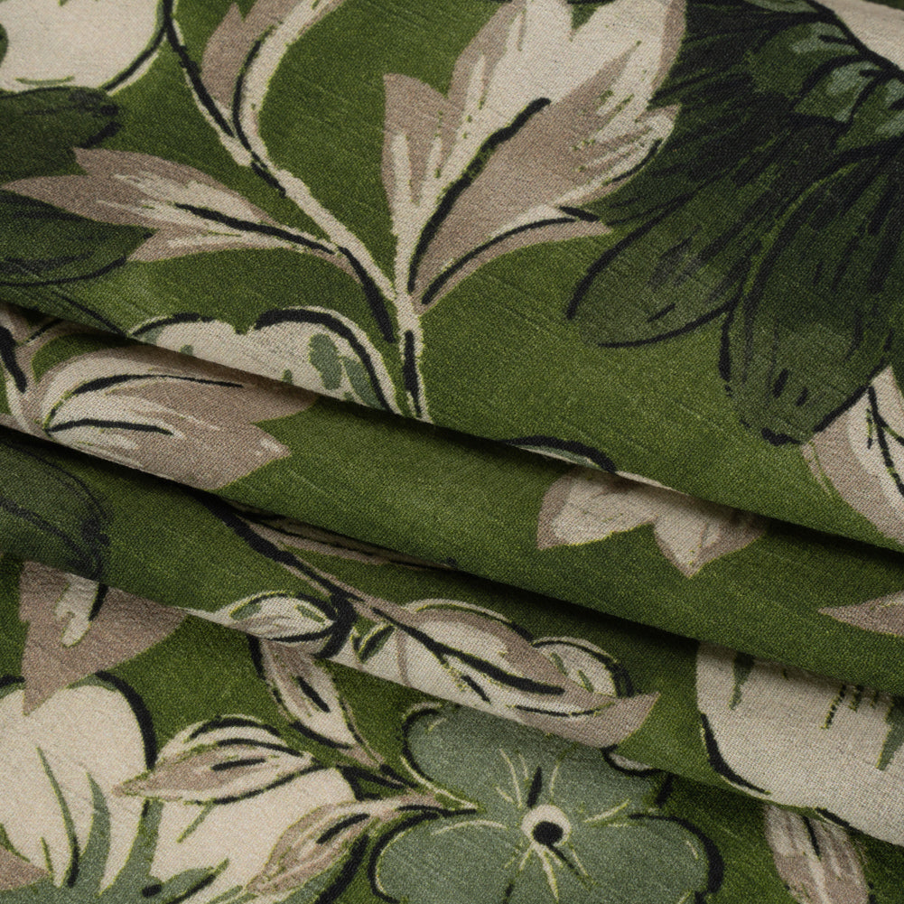 Sustainable Viscose Crepe Print - Green and White Floral - Mood Exclusive Crowded Fields Folded Sustainable Viscose Crepe Print - Green and White Floral - Mood Exclusive Crowded Fields Folded