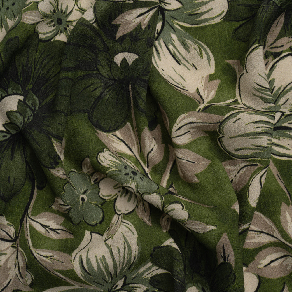 Sustainable Viscose Crepe Print - Green and White Floral - Mood Exclusive Crowded Fields Sustainable Viscose Crepe Print - Green and White Floral - Mood Exclusive Crowded Fields
