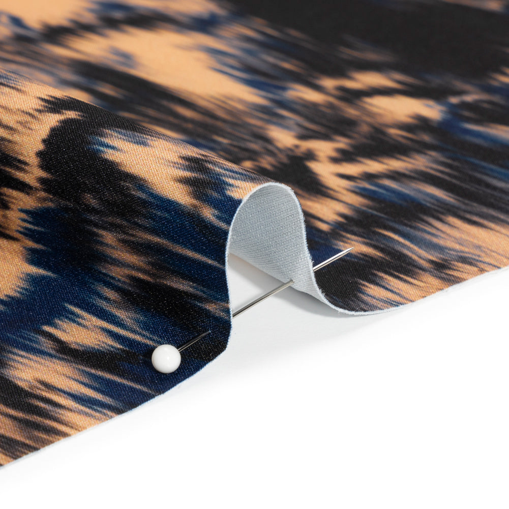 Stretch Polyester Woven Print - Blue and Beige Abstract Ikat - Mood Exclusive Shifting Sands Detail Stretch Polyester Woven Print - Blue and Beige Abstract Ikat - Mood Exclusive Shifting Sands Detail