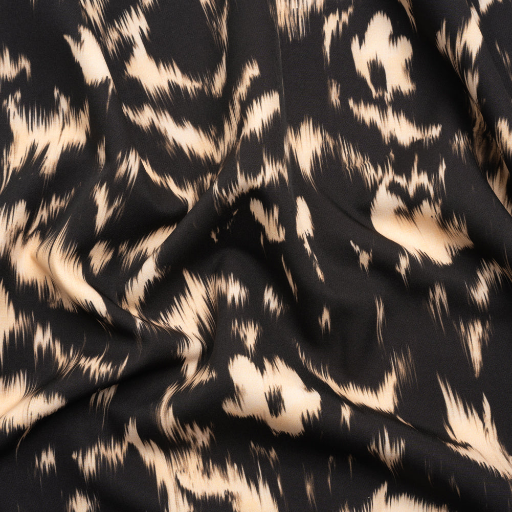 Stretch Polyester Woven Print - Black Floral Ikat - Mood Exclusive Flowers and Felines Stretch Polyester Woven Print - Black Floral Ikat - Mood Exclusive Flowers and Felines