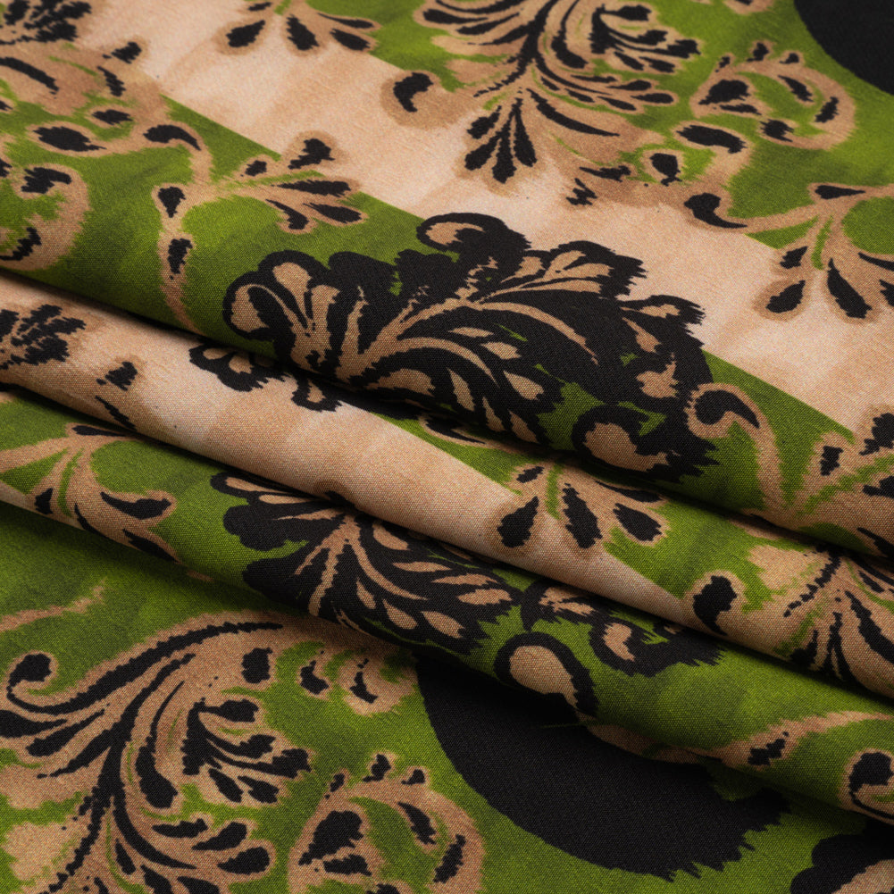 Stretch Polyester Woven Print - Green and Beige Leafy Stripes - Mood Exclusive Estate on Willow Folded Stretch Polyester Woven Print - Green and Beige Leafy Stripes - Mood Exclusive Estate on Willow Folded
