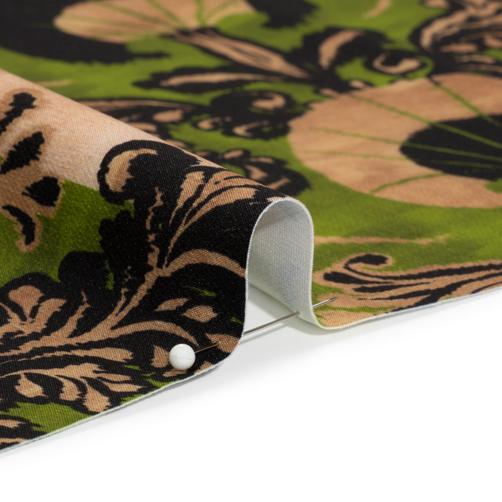Stretch Polyester Woven Print - Green and Beige Leafy Stripes - Mood Exclusive Estate on Willow Detail Stretch Polyester Woven Print - Green and Beige Leafy Stripes - Mood Exclusive Estate on Willow Detail