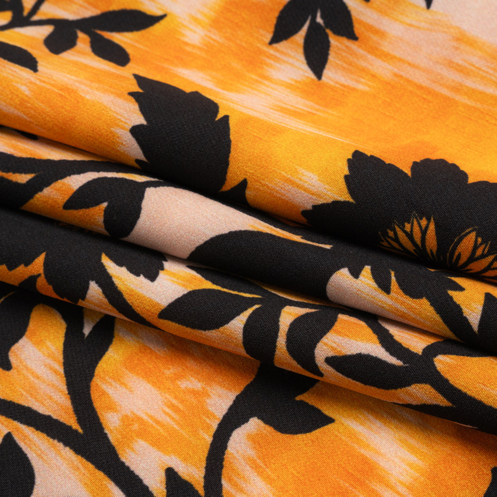 Stretch Polyester Woven Print - Yellow Florals on Abstract Ikat - Mood Exclusive Rambling Brambles Folded Stretch Polyester Woven Print - Yellow Florals on Abstract Ikat - Mood Exclusive Rambling Brambles Folded