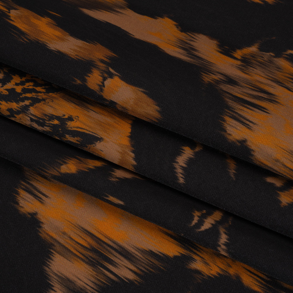 Stretch Polyester Woven Print - Black and Brown Abstract Ikat - Mood Exclusive Brown Sugar Morning Folded Stretch Polyester Woven Print - Black and Brown Abstract Ikat - Mood Exclusive Brown Sugar Morning Folded