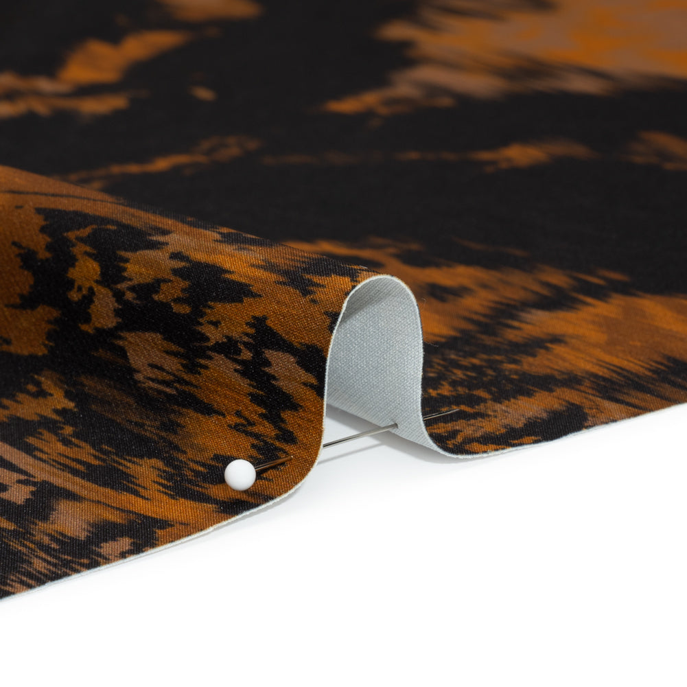 Stretch Polyester Woven Print - Black and Brown Abstract Ikat - Mood Exclusive Brown Sugar Morning Detail Stretch Polyester Woven Print - Black and Brown Abstract Ikat - Mood Exclusive Brown Sugar Morning Detail