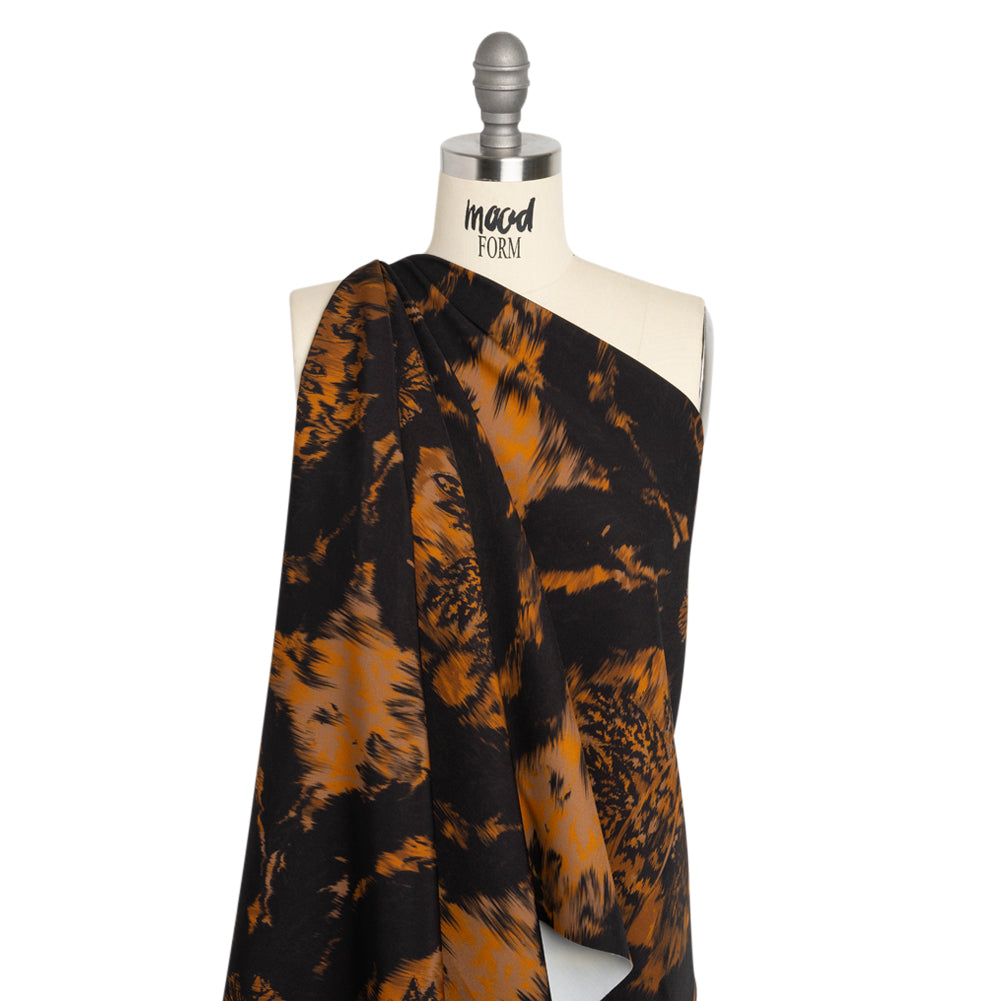 Stretch Polyester Woven Print - Black and Brown Abstract Ikat - Mood Exclusive Brown Sugar Morning Drape Stretch Polyester Woven Print - Black and Brown Abstract Ikat - Mood Exclusive Brown Sugar Morning Drape