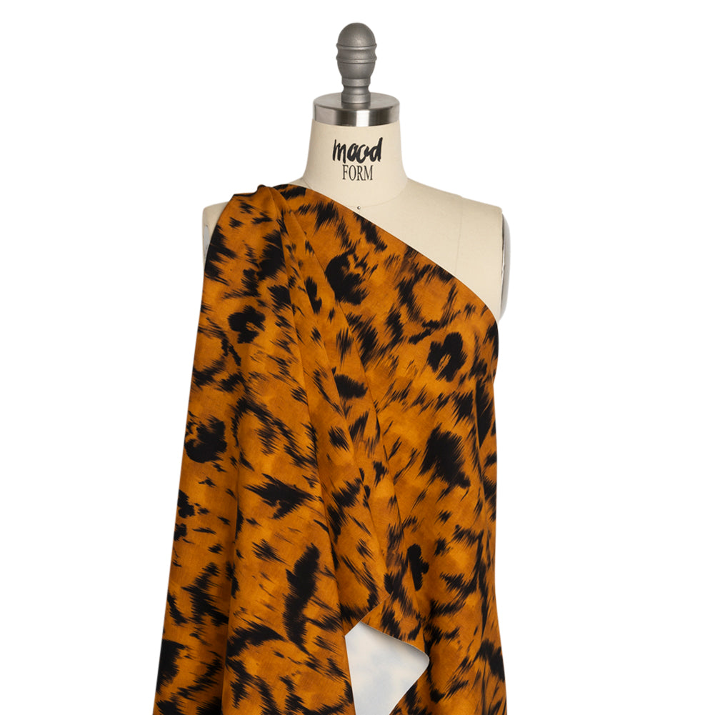 Stretch Polyester Woven Print - Burnt Orange Floral Ikat - Mood Exclusive Flowers and Felines Drape Stretch Polyester Woven Print - Burnt Orange Floral Ikat - Mood Exclusive Flowers and Felines Drape