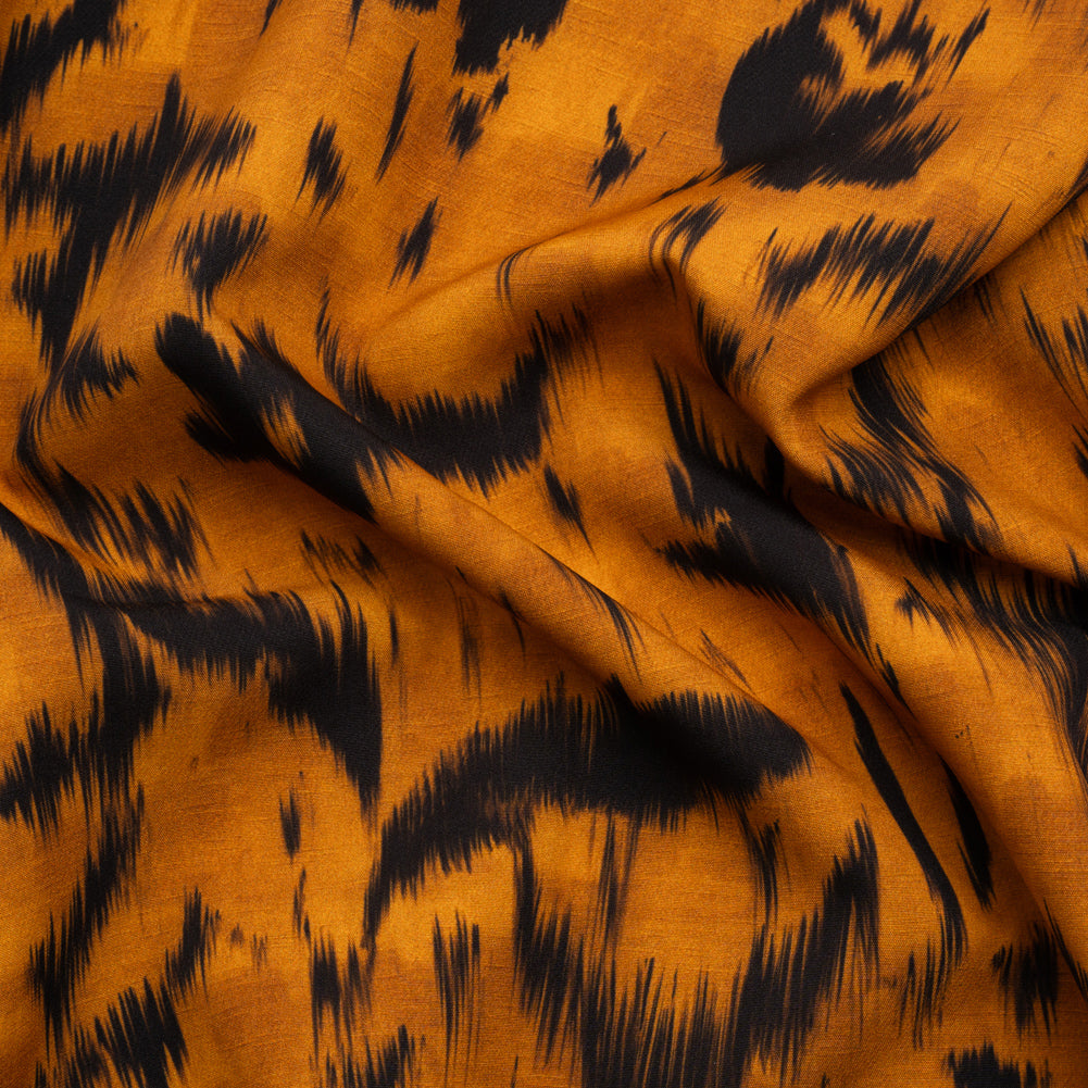 Stretch Polyester Woven Print - Burnt Orange Floral Ikat - Mood Exclusive Flowers and Felines Stretch Polyester Woven Print - Burnt Orange Floral Ikat - Mood Exclusive Flowers and Felines