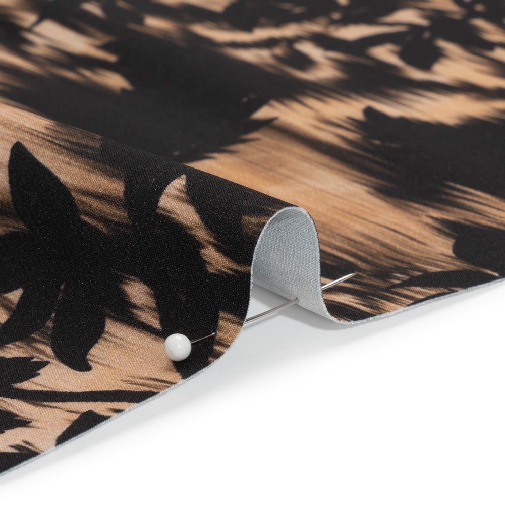 Stretch Polyester Woven Print - Black Florals on Abstract Ikat - Mood Exclusive Rambling Brambles Detail Stretch Polyester Woven Print - Black Florals on Abstract Ikat - Mood Exclusive Rambling Brambles Detail