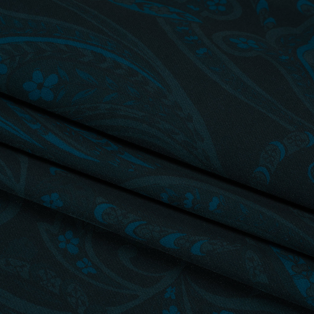 Stretch Polyester Woven Print - Dark Navy Paisley - Mood Exclusive Midnight Flight Folded Stretch Polyester Woven Print - Dark Navy Paisley - Mood Exclusive Midnight Flight Folded