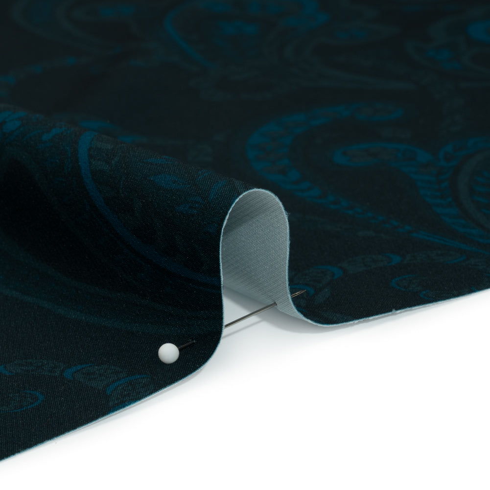 Stretch Polyester Woven Print - Dark Navy Paisley - Mood Exclusive Midnight Flight Detail Stretch Polyester Woven Print - Dark Navy Paisley - Mood Exclusive Midnight Flight Detail