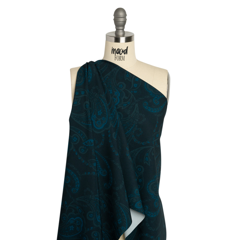 Stretch Polyester Woven Print - Dark Navy Paisley - Mood Exclusive Midnight Flight Drape Stretch Polyester Woven Print - Dark Navy Paisley - Mood Exclusive Midnight Flight Drape