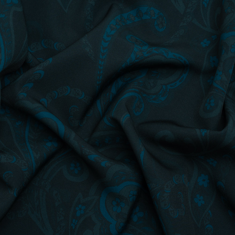 Stretch Polyester Woven Print - Dark Navy Paisley - Mood Exclusive Midnight Flight Stretch Polyester Woven Print - Dark Navy Paisley - Mood Exclusive Midnight Flight