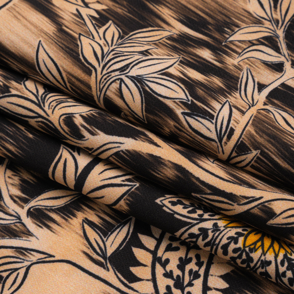 Stretch Polyester Woven Print - Beige Florals on Abstract Ikat - Mood Exclusive Rambling Brambles Folded Stretch Polyester Woven Print - Beige Florals on Abstract Ikat - Mood Exclusive Rambling Brambles Folded