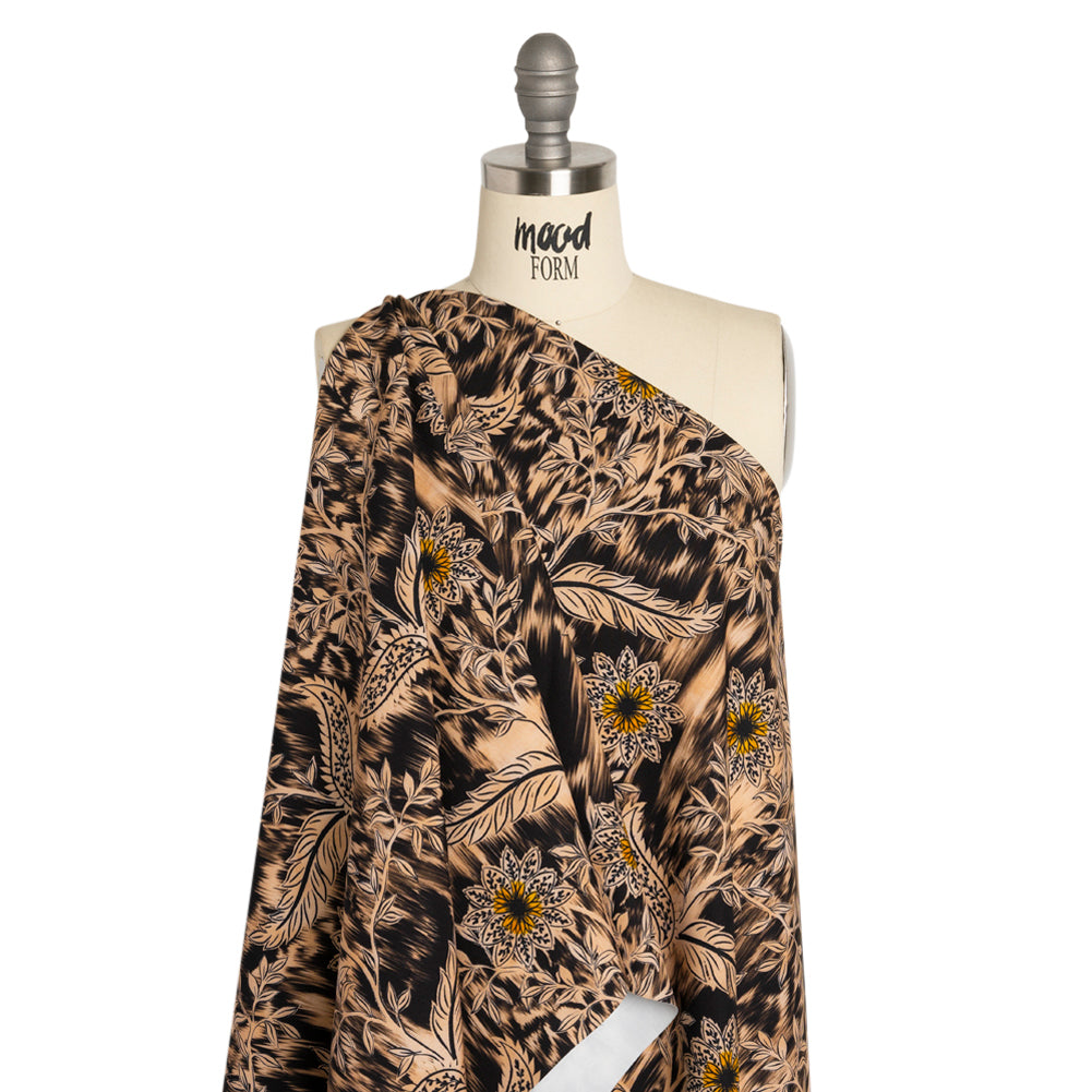 Stretch Polyester Woven Print - Beige Florals on Abstract Ikat - Mood Exclusive Rambling Brambles Drape Stretch Polyester Woven Print - Beige Florals on Abstract Ikat - Mood Exclusive Rambling Brambles Drape