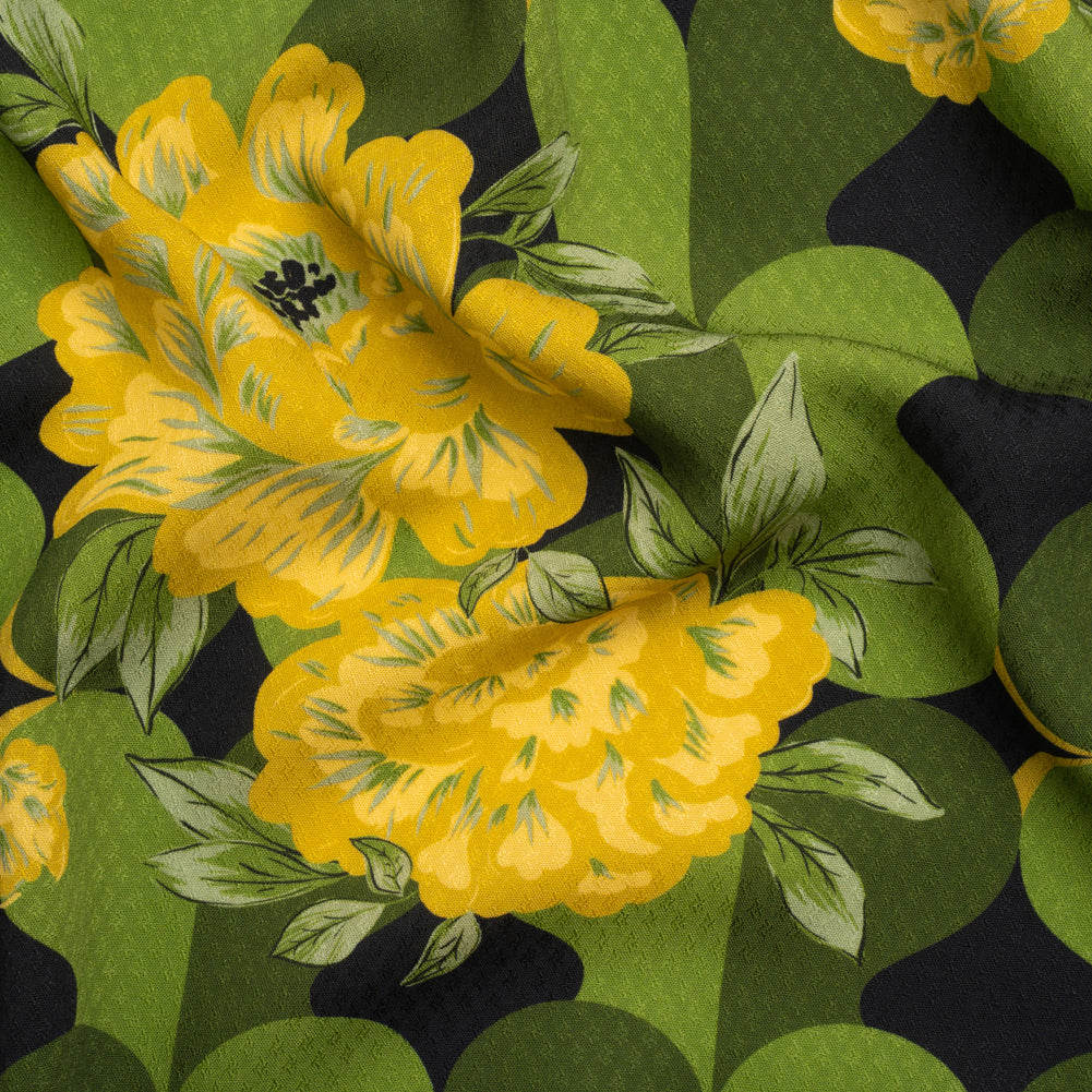 Sustainable Viscose Floral Jacquard Print - Green, Yellow and Black Floral and Abstract - Mood Exclusive Hip Hydrangea Sustainable Viscose Floral Jacquard Print - Green, Yellow and Black Floral and Abstract - Mood Exclusive Hip Hydrangea