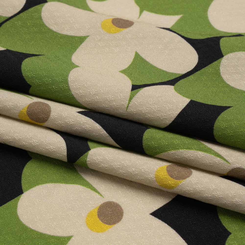 Sustainable Viscose Floral Jacquard Print - Green, White and Black Floral - Mood Exclusive Jonesing for Daisy Folded Sustainable Viscose Floral Jacquard Print - Green, White and Black Floral - Mood Exclusive Jonesing for Daisy Folded
