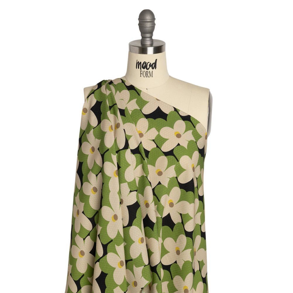 Sustainable Viscose Floral Jacquard Print - Green, White and Black Floral - Mood Exclusive Jonesing for Daisy Drape Sustainable Viscose Floral Jacquard Print - Green, White and Black Floral - Mood Exclusive Jonesing for Daisy Drape