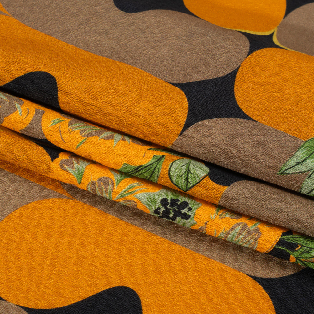 Sustainable Viscose Floral Jacquard Print - Orange, Green and Black Floral and Abstract - Mood Exclusive Hip Hydrangea Folded Sustainable Viscose Floral Jacquard Print - Orange, Green and Black Floral and Abstract - Mood Exclusive Hip Hydrangea Folded