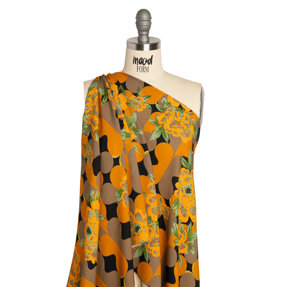 Sustainable Viscose Floral Jacquard Print - Orange, Green and Black Floral and Abstract - Mood Exclusive Hip Hydrangea Drape Sustainable Viscose Floral Jacquard Print - Orange, Green and Black Floral and Abstract - Mood Exclusive Hip Hydrangea Drape