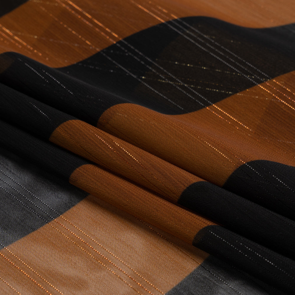 Polyester Chiffon Print with Metallic Pinstripes - Brown and Black Wavy Stripes - Mood Exclusive Delray Daze Folded Polyester Chiffon Print with Metallic Pinstripes - Brown and Black Wavy Stripes - Mood Exclusive Delray Daze Folded