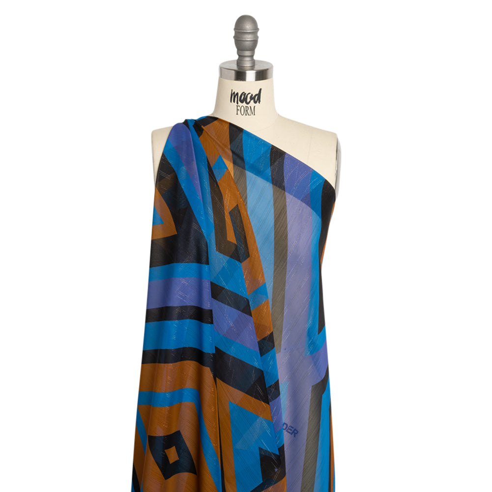 Polyester Chiffon Print with Metallic Pinstripes - Purple, Brown and Blue Diamonds - Mood Exclusive Purely Prismatic Drape Polyester Chiffon Print with Metallic Pinstripes - Purple, Brown and Blue Diamonds - Mood Exclusive Purely Prismatic Drape