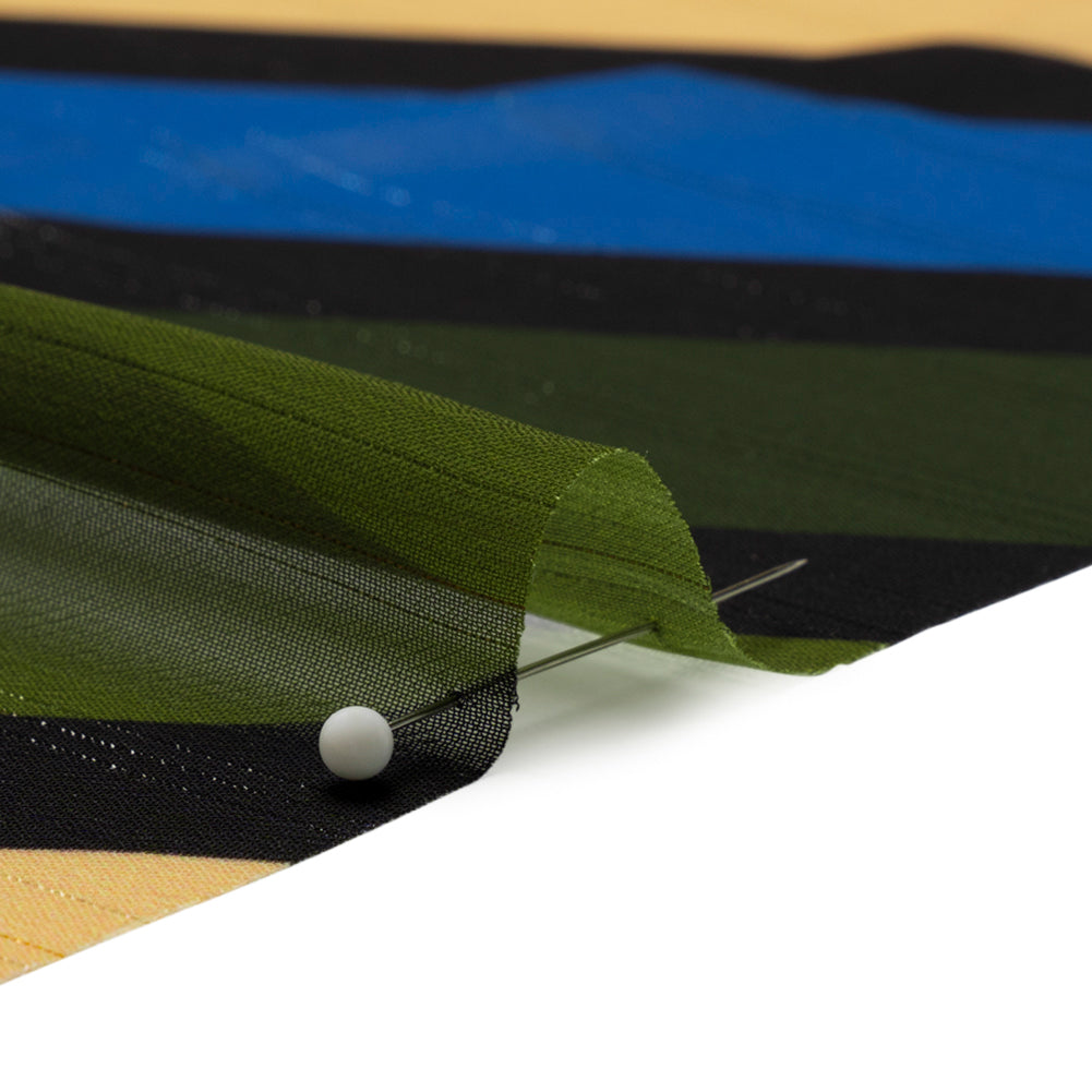 Polyester Chiffon Print with Metallic Pinstripes - Blue and Green Diagonal Stripes - Mood Exclusive Seemingly Slanted Detail Polyester Chiffon Print with Metallic Pinstripes - Blue and Green Diagonal Stripes - Mood Exclusive Seemingly Slanted Detail