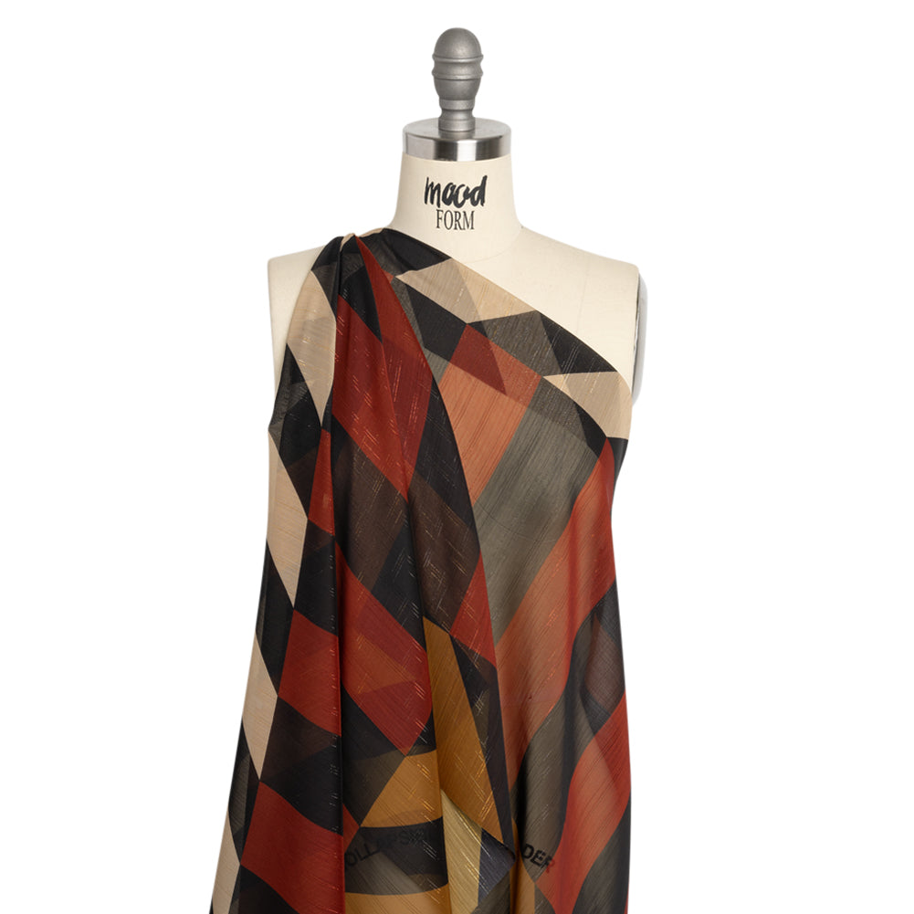 Polyester Chiffon Print with Metallic Pinstripes - Black and Brown Blocky Stripes - Mood Exclusive Shadows and Rays Drape Polyester Chiffon Print with Metallic Pinstripes - Black and Brown Blocky Stripes - Mood Exclusive Shadows and Rays Drape