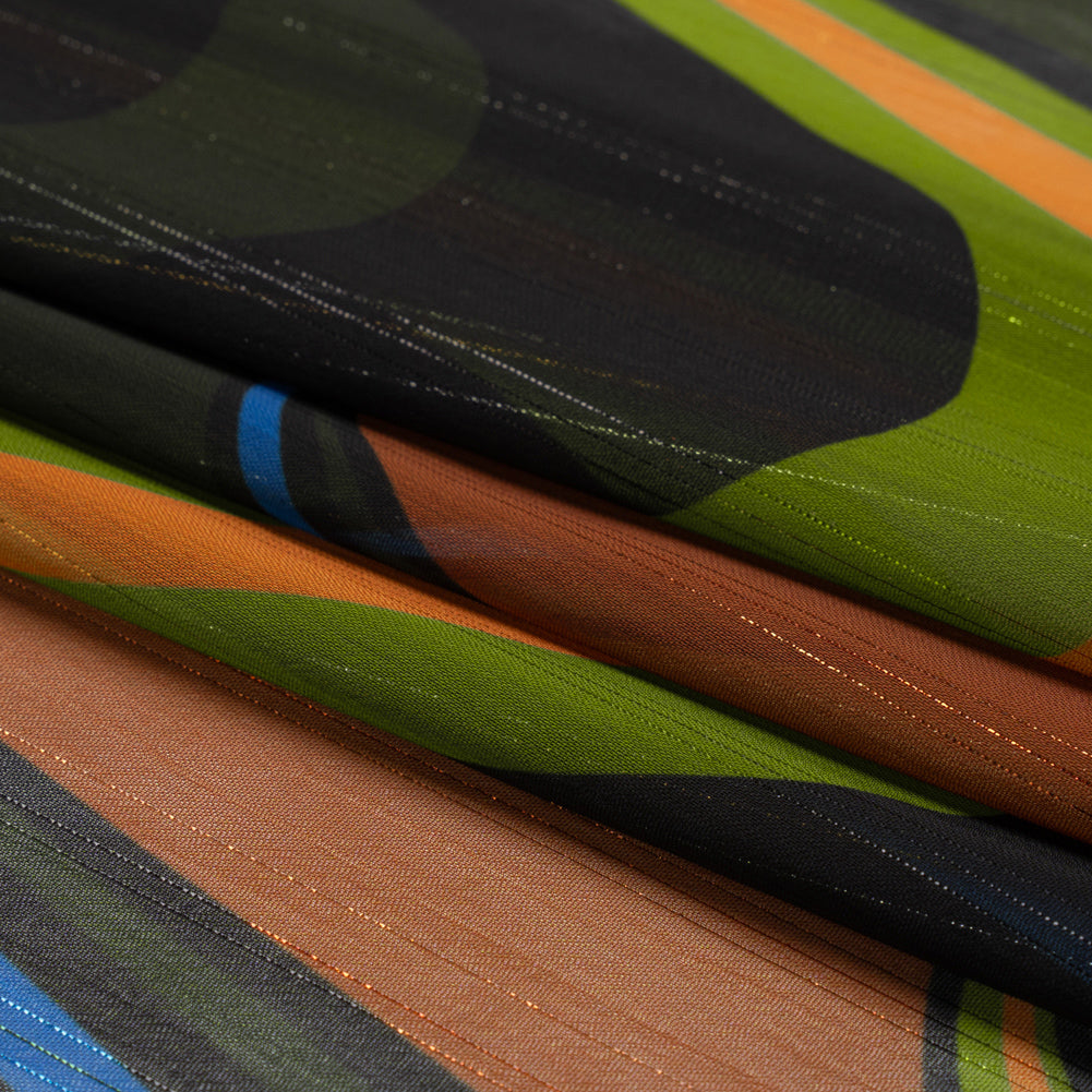 Polyester Chiffon Print with Metallic Pinstripes - Brown, Green and Black Waves - Mood Exclusive Ebb and Flow Folded Polyester Chiffon Print with Metallic Pinstripes - Brown, Green and Black Waves - Mood Exclusive Ebb and Flow Folded