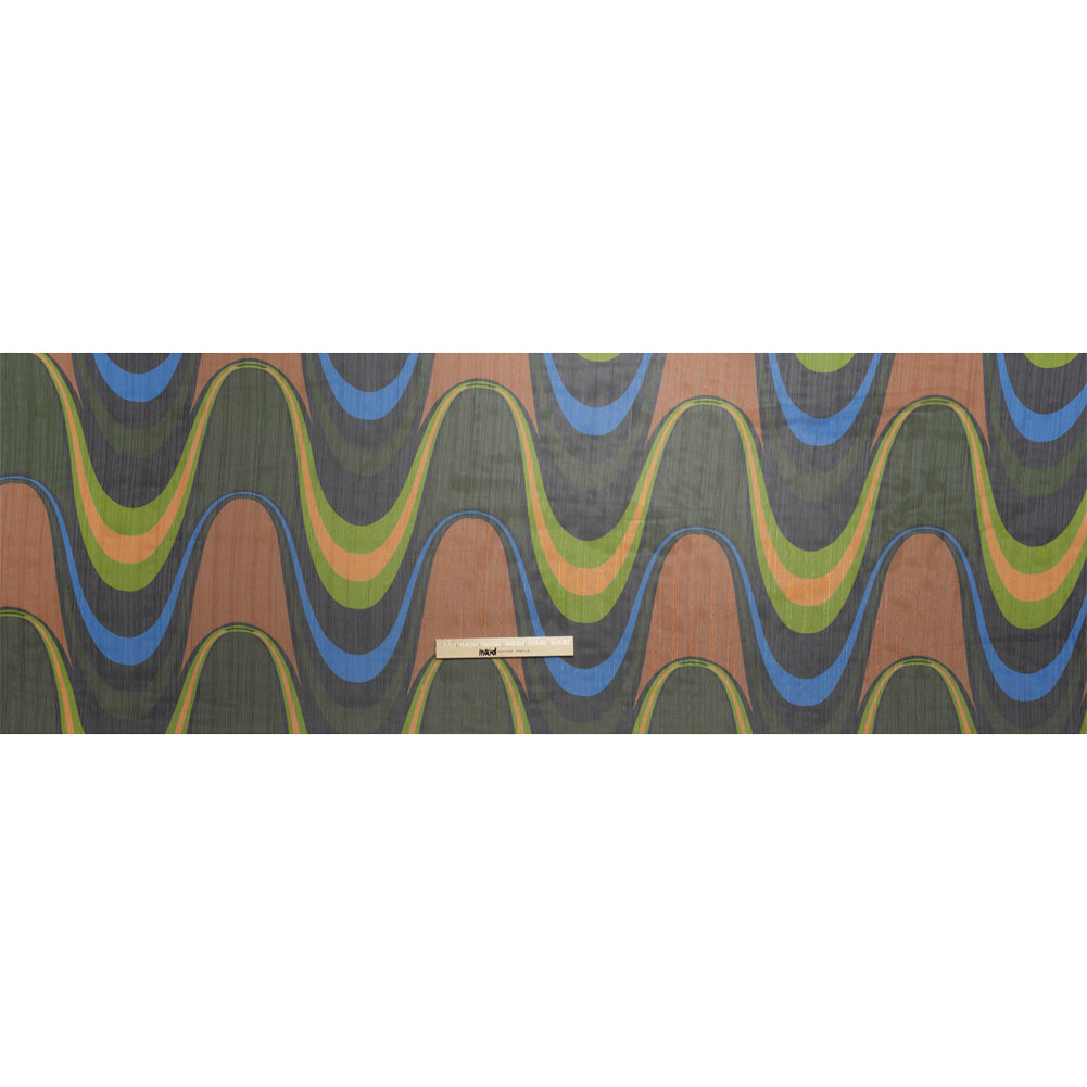 Polyester Chiffon Print with Metallic Pinstripes - Brown, Green and Black Waves - Mood Exclusive Ebb and Flow Full Polyester Chiffon Print with Metallic Pinstripes - Brown, Green and Black Waves - Mood Exclusive Ebb and Flow Full