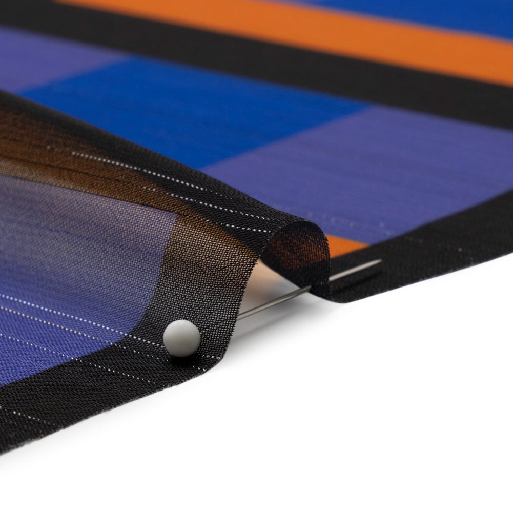 Polyester Chiffon Print with Metallic Pinstripes - Purple, Brown and Black Geometric - Mood Exclusive Through the Window Detail Polyester Chiffon Print with Metallic Pinstripes - Purple, Brown and Black Geometric - Mood Exclusive Through the Window Detail