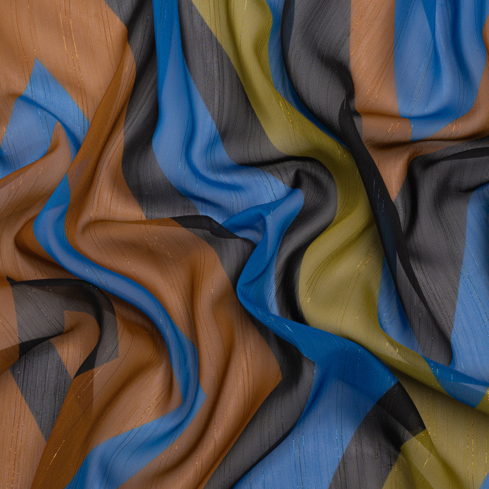 Polyester Chiffon Print with Metallic Pinstripes - Green, Blue and Brown Diamonds - Mood Exclusive Purely Prismatic Polyester Chiffon Print with Metallic Pinstripes - Green, Blue and Brown Diamonds - Mood Exclusive Purely Prismatic