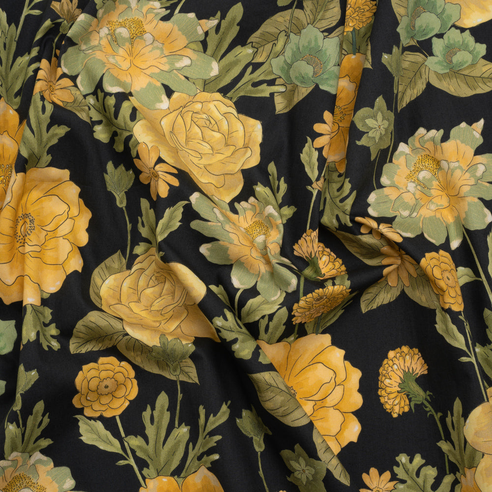 Cotton Poplin Print - Black and Yellow Floral - Mood Exclusive Glorious Gardens Cotton Poplin Print - Black and Yellow Floral - Mood Exclusive Glorious Gardens