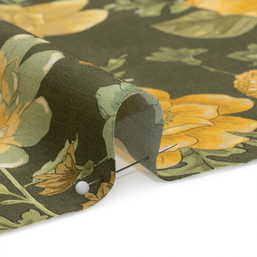 Cotton Poplin Print - Olive Green and Yellow Floral - Mood Exclusive Glorious Gardens Detail Cotton Poplin Print - Olive Green and Yellow Floral - Mood Exclusive Glorious Gardens Detail