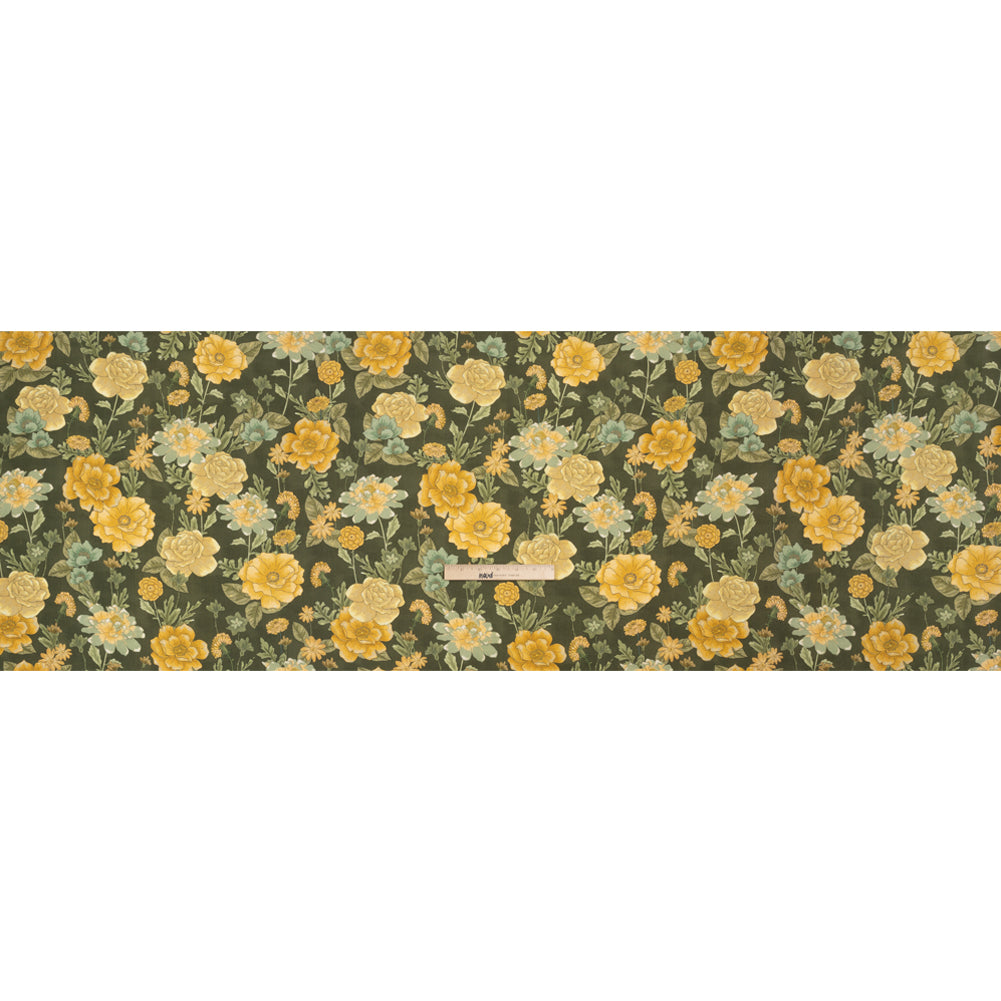 Cotton Poplin Print - Olive Green and Yellow Floral - Mood Exclusive Glorious Gardens Full Cotton Poplin Print - Olive Green and Yellow Floral - Mood Exclusive Glorious Gardens Full