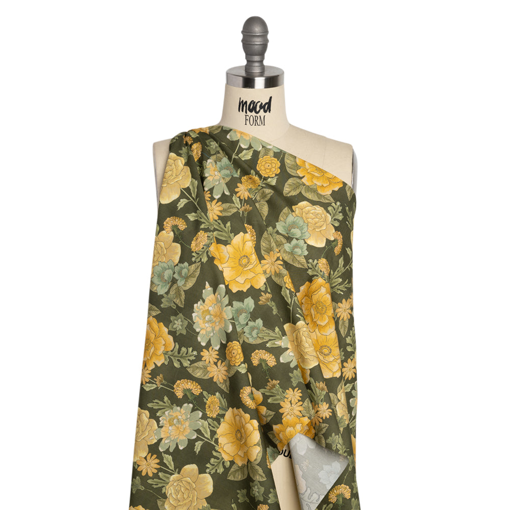 Cotton Poplin Print - Olive Green and Yellow Floral - Mood Exclusive Glorious Gardens Drape Cotton Poplin Print - Olive Green and Yellow Floral - Mood Exclusive Glorious Gardens Drape