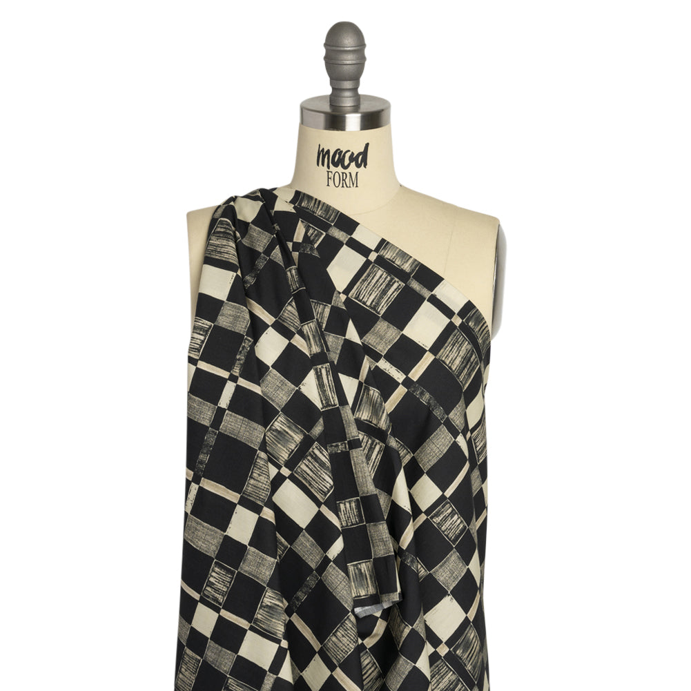 Cotton Poplin - Black and Cream Checks - City Blocked Print - Mood Exclusive Metro Collection Drape Cotton Poplin - Black and Cream Checks - City Blocked Print - Mood Exclusive Metro Collection Drape