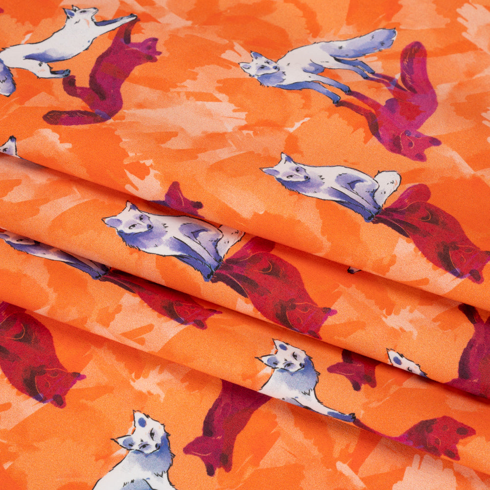Stretch Cotton Poplin Print - Orange and Pink Arctic Foxes - Mood Exclusive Shadow Work Folded Stretch Cotton Poplin Print - Orange and Pink Arctic Foxes - Mood Exclusive Shadow Work Folded