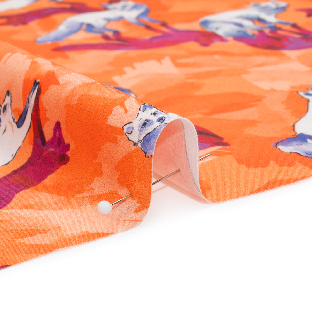 Stretch Cotton Poplin Print - Orange and Pink Arctic Foxes - Mood Exclusive Shadow Work Detail Stretch Cotton Poplin Print - Orange and Pink Arctic Foxes - Mood Exclusive Shadow Work Detail
