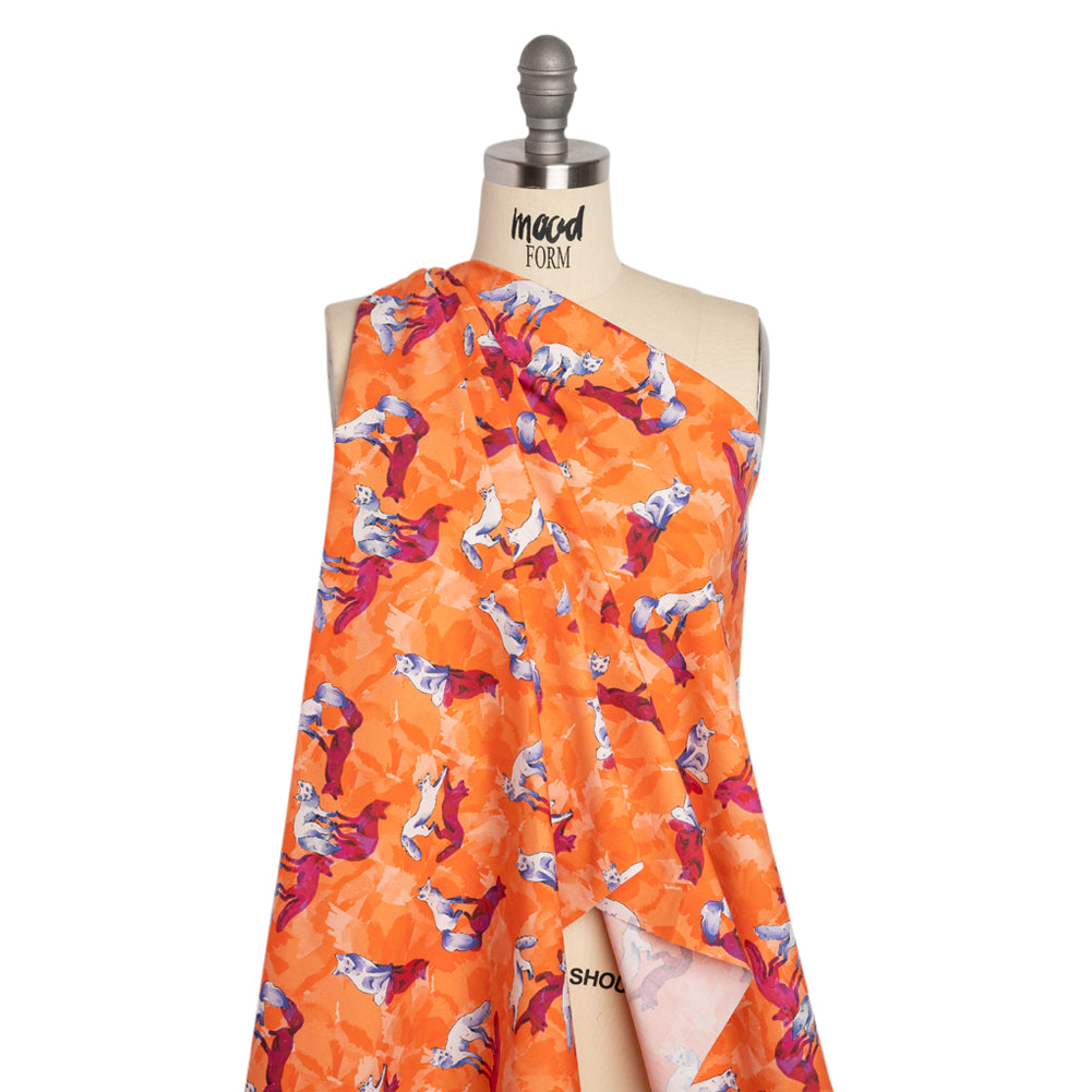 Stretch Cotton Poplin Print - Orange and Pink Arctic Foxes - Mood Exclusive Shadow Work Drape Stretch Cotton Poplin Print - Orange and Pink Arctic Foxes - Mood Exclusive Shadow Work Drape