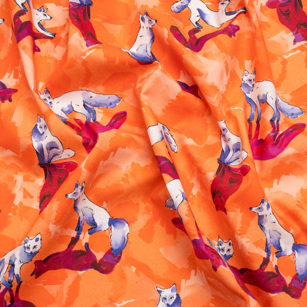 Stretch Cotton Poplin Print - Orange and Pink Arctic Foxes - Mood Exclusive Shadow Work Stretch Cotton Poplin Print - Orange and Pink Arctic Foxes - Mood Exclusive Shadow Work