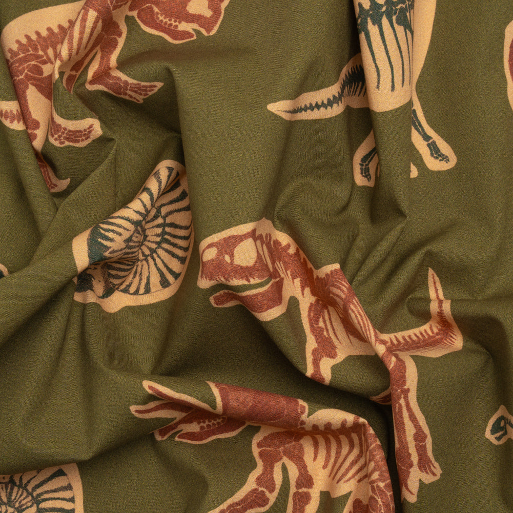 Stretch Cotton Poplin Print - Olive, Navy and Rust Dinosaur Bones and Fossils - Mood Exclusive Discovery Dig Stretch Cotton Poplin Print - Olive, Navy and Rust Dinosaur Bones and Fossils - Mood Exclusive Discovery Dig